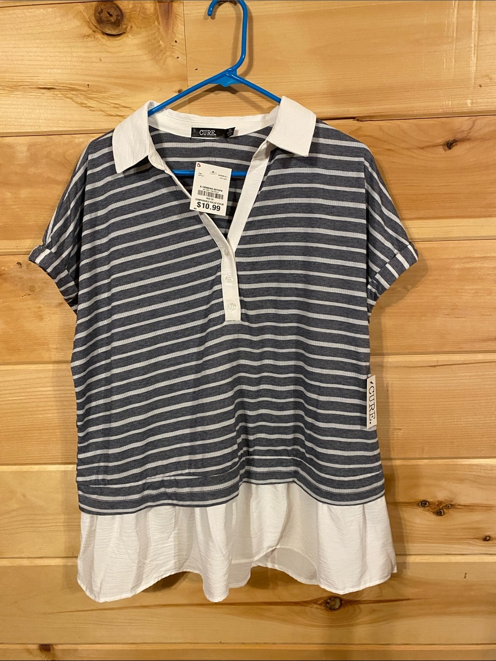 $11-2x Cure Navy & White Striped Women’s Top